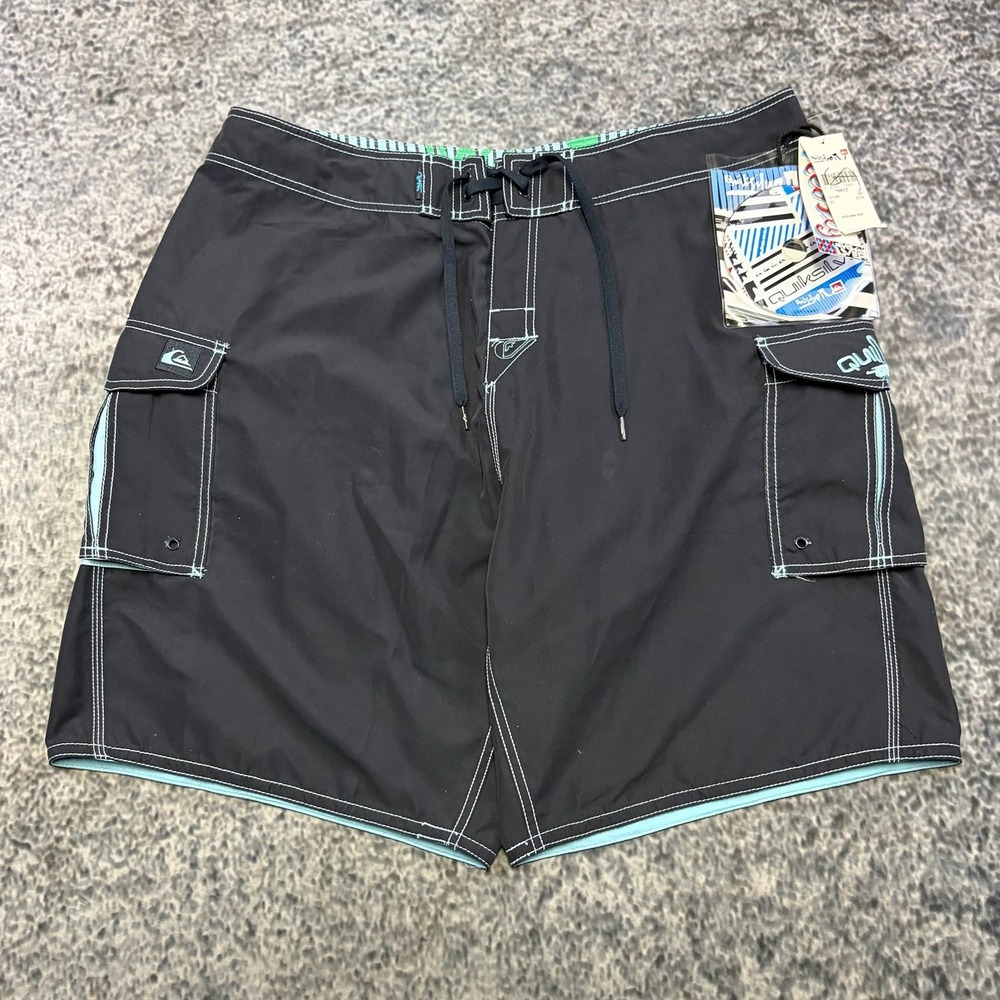 NWT Vintage Y2K Quiksilver Manic Board Shorts Mens 40 Navy Blue Cargo Surf